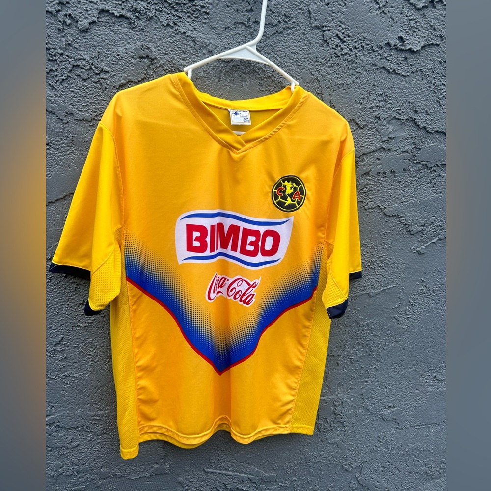 Vintage Club America Bimbo Yellow Coca Cola Soccer Embroidered Jersey T-shirt